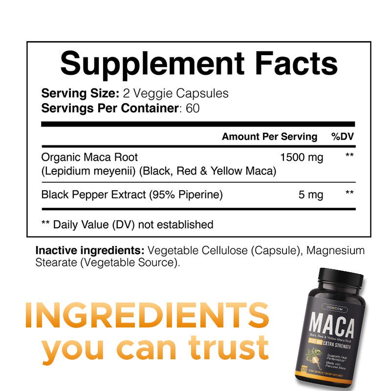 OEM Organic Maca Root Capsules 1500mg - Mood, Hormonal & Libido Support for Men & Women