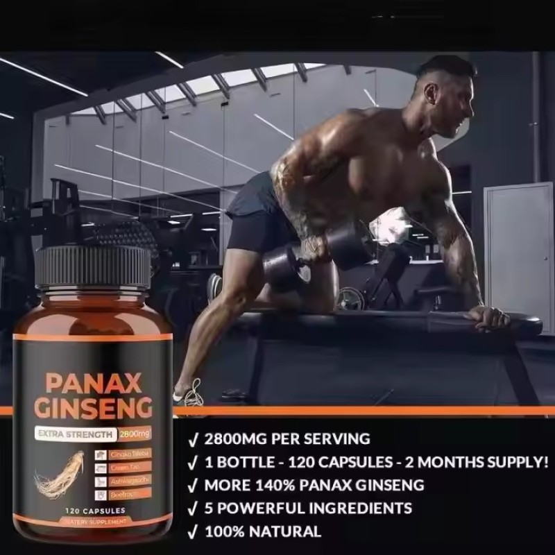Panax Ginseng Capsules Blended with Ashwagandha, Beetroot, Green Tea Extract & Maca for Energy, Vitality