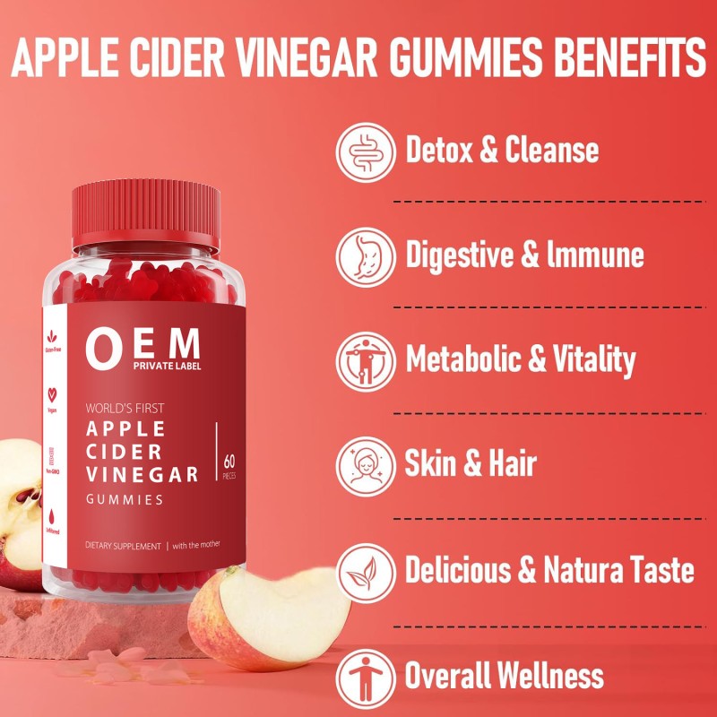 Apple Cider Vinegar Gummy Vitamins 180 Count B9 B12 Gelatin-Free Gluten-Free Vegan Non-GMO for Digestive Health Energy Boost