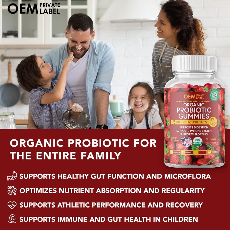 Organic Probiotic Gummies 5B CFUs for Digestion Bloating Relief and Immune Support Gummy Candy Dosage