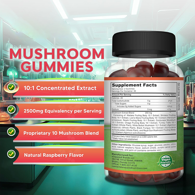 Delicious Super Mushroom Daily Gummies  Immune Support & Brain Booster with Vitamins for Men Women