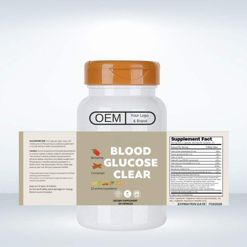 Customized Private Label Blood Glucose Clear Capsules - Vitamins Plus Herbs Extract with Berberine, 60 Capsules