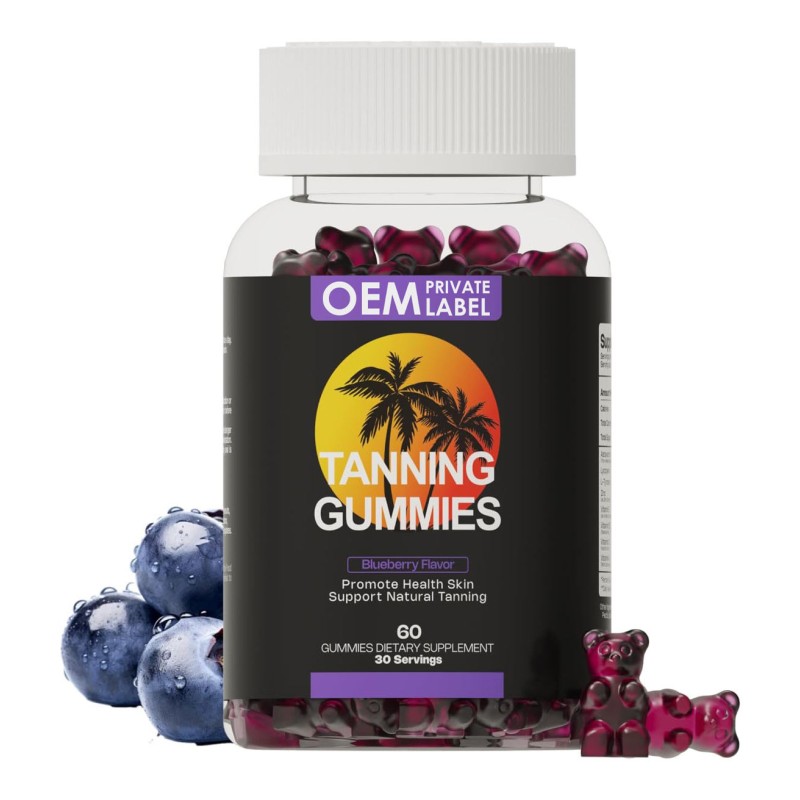 Private Label Blueberry Tanning Gummies with L-Tyrosine and Astaxanthin for Skin Glow and Melanin Support
