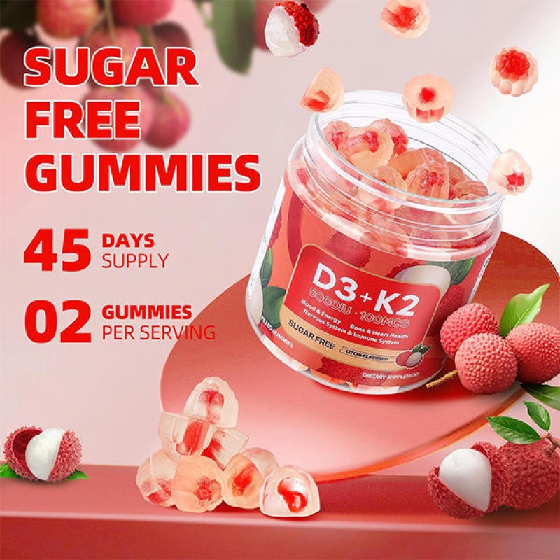 Premium Vitamin D3 K2 Fruit Gummies for Adults - Energy Booster & Beauty Supplement with Natural Fruit Flavors