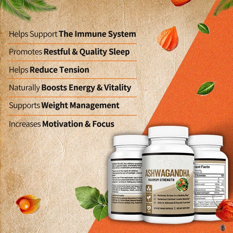 Ksm-66 Ashwagandha Root Extract Capsules Effective Adult Antioxidant Supplement Beauty Product Not for Pregnant Women