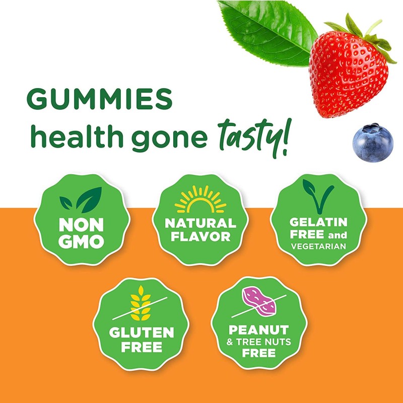 High Potency Vitamin D3 5000IU Gummies - Vegetarian Pectin Chews with Mixed Berry Flavor for Immune and Bone Support