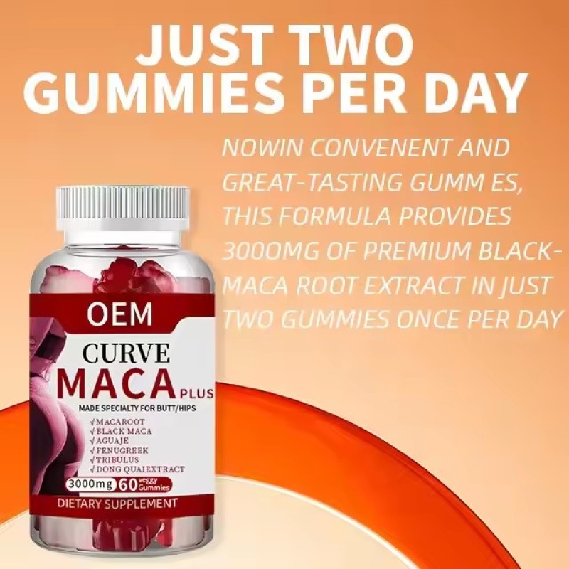 Proprietary Brand Natural Healthy Maca Gummies Designed to Contour the Buttocks and Enhance Their Plumpness