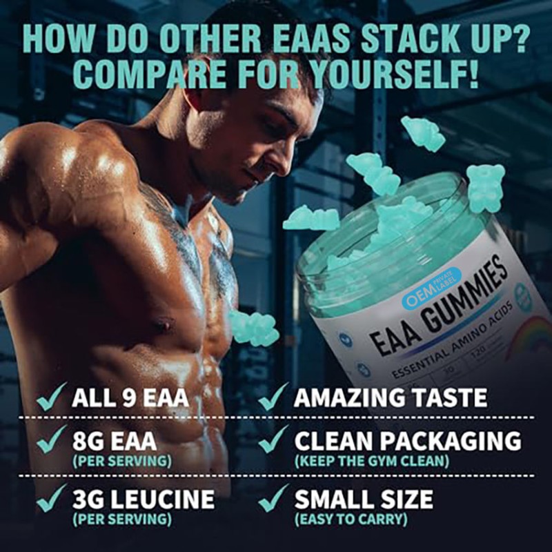 OEM EAA Gummies  Essential Amino Acids with BCAA, Non-GMO, Gluten-Free, Pre-Workout Sport Supplements