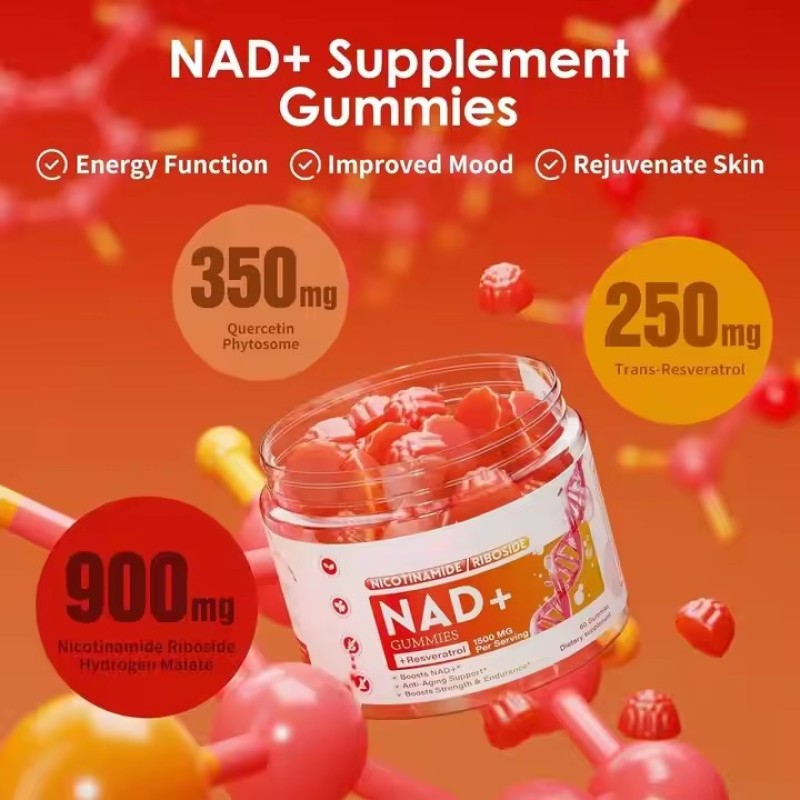 Nad  + Strawberry Flavor Hair Growth Soft Candy Anti-Aging Health Supplement Skin Care Gummy for Vegetarians