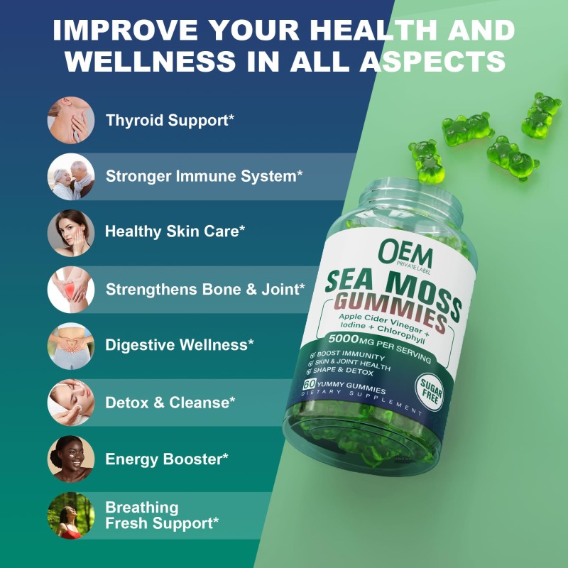 Vegan Sea Moss Gummies with Bladderwrack & Burdock - Organic Irish Vitamins for Immune Support & Energy Boost
