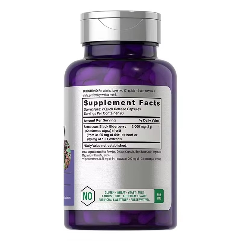 Vegetarian Supplement Black Elderberry Capsules Vitamin c and Zinc Vitamin Elderberry Supplement Immunity