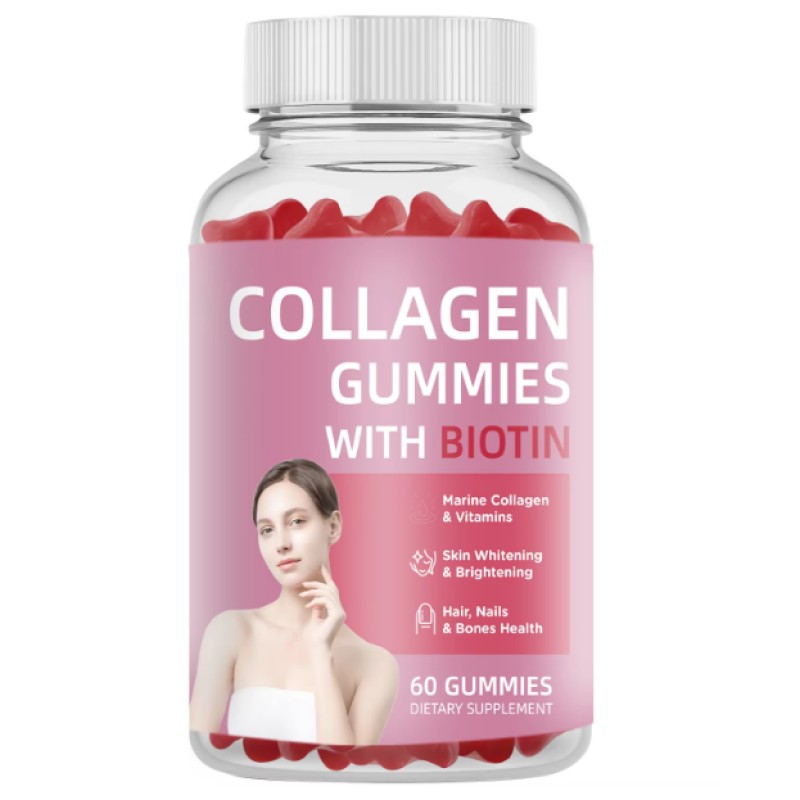 Hot Sale OEM Collagen Biotin Gummies with Vitamin C - Low Sugar Herbal Supplements for Hair, Skin, and Nail Growth for Adults