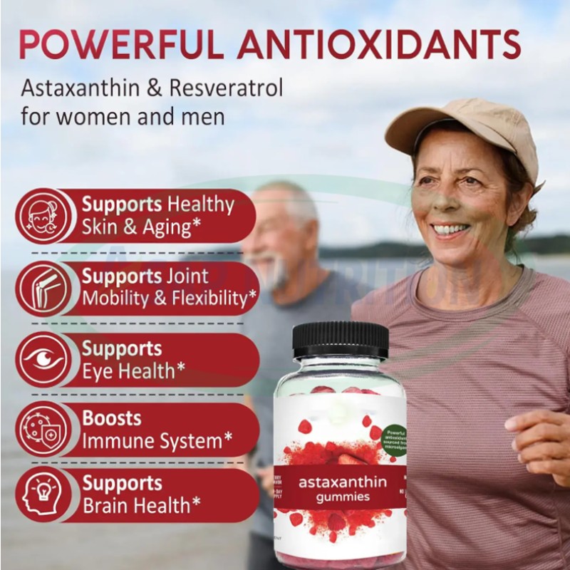 Astaxanthin Collagen Gummies Vegan Beauty Supplement for Skin and Hair Care with Antioxidant Benefits