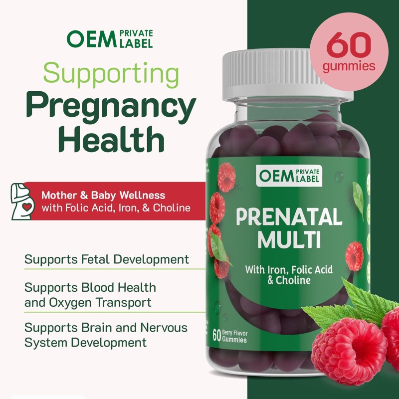 OEM Prenatal Vitamin Gummies with Folic Acid, Iron, Choline & Multivitamins for Women