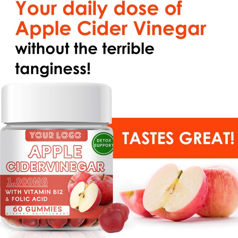 Apple Cider Vinegar Gummies with Vitamin B12 & Folic Acid - Detox Cleanse & Metabolism Booster for Energy & Weight Management