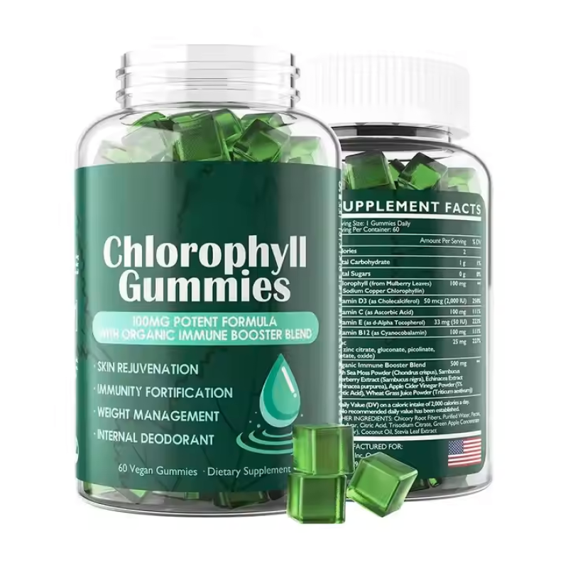 Chlorophyll Gummies 100mg Potent Formula with Organic Immune Booster Blend for Skin Rejuvenation Immunity Weight Management