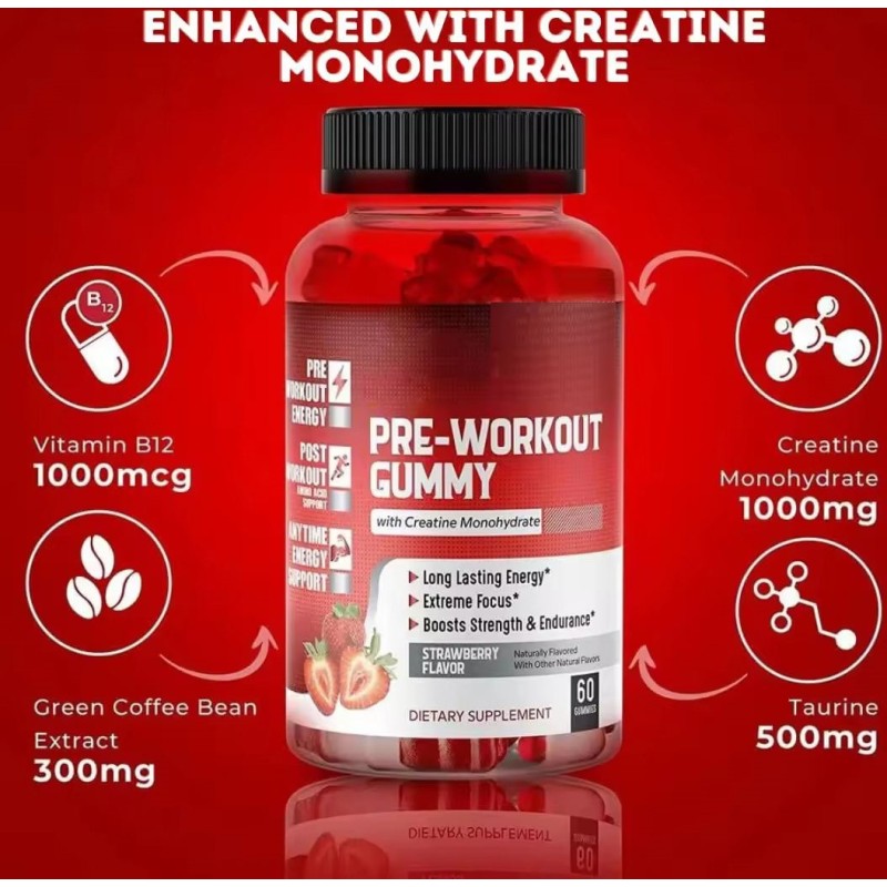 Creatine Monohydrate Gummies - Fast-Dissolving Pre-Workout Muscle Fuel with Electrolyte Synergy