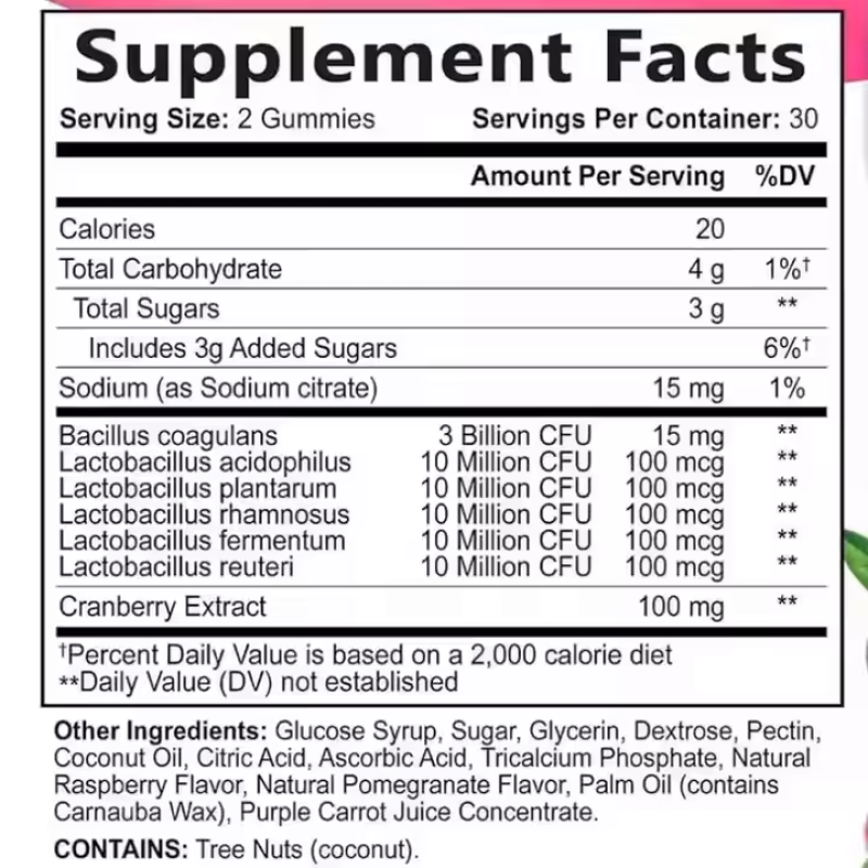 Cranberry Women's Probiotic Gummies - 30 Billion CFU & Herbal Extract for Feminine & Urinary Health - Plant-Based Supplement