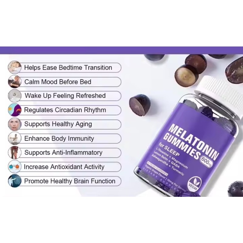 Hot Sell Sleep Quality Melatonin Gummies - Natural Berry Flavor, 5mg Melatonin Per Serving, Non-Habit Forming