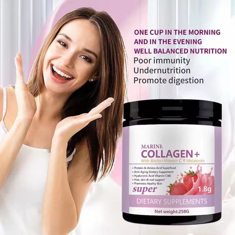 OEM Private Label Collagen Powder with Hyaluronic Acid and Vitamin C for Skin Whitening and Hair Support 300g