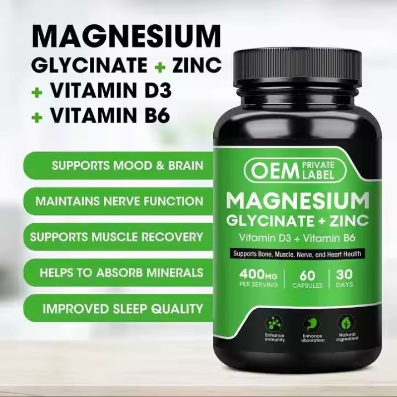 Halal Magnesium Complex Capsules Contain Magnesium Glycine Zinc, Vitamin B6 D3 for Sleep, Bone and Muscle Health