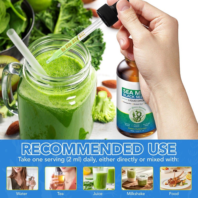 Organic Seaweed Black Seed Oil Dietary Supplement Liquid Drops Ashwagandha for Hair Skin Health Pregnant Women Antioxidant