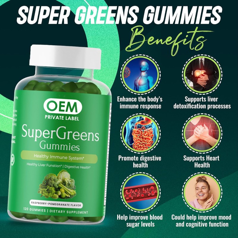 OEM  Green Superfood Gummies - Daily Supplements for Liver, Digestive Health & Immune Support
