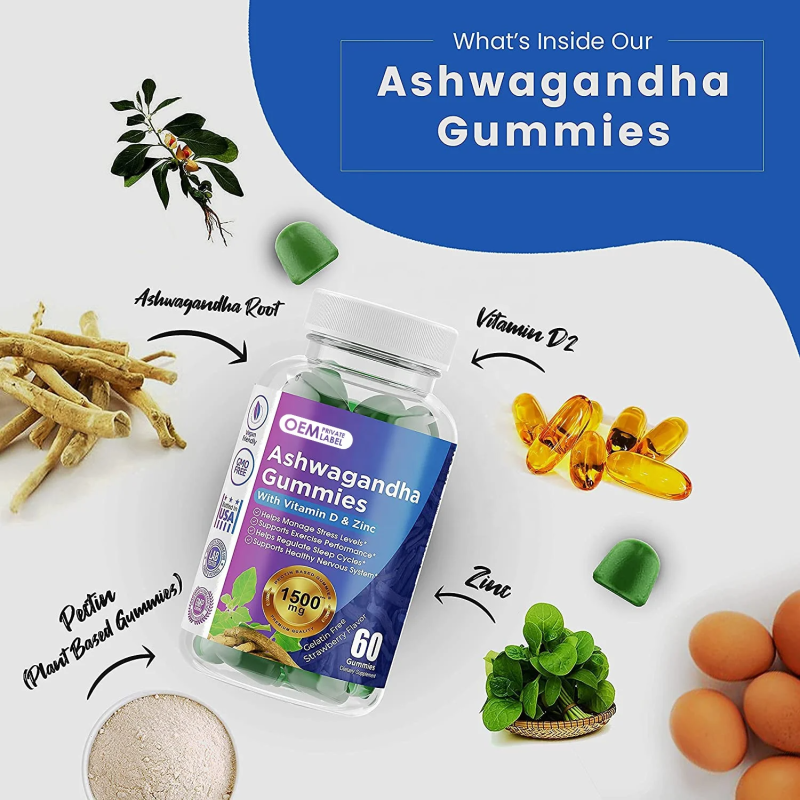 Private Label KSM-66 Ashwagandha Gummies with GABA for Sleep Support and Stress Relief Vegan Supplement