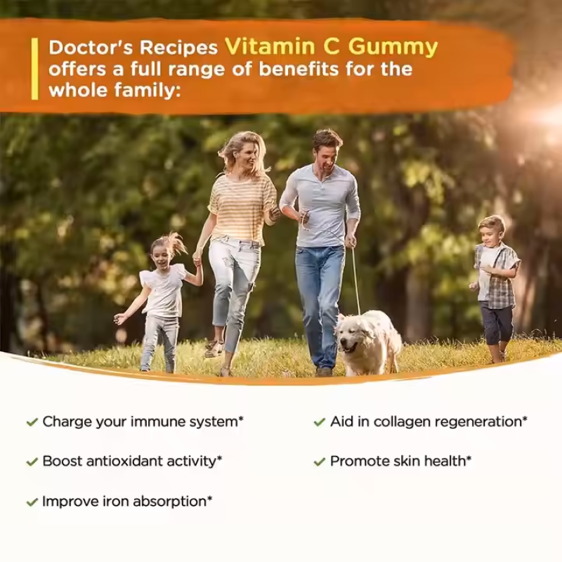 6-in-1 Vitamin C & Elderberry Gummies for Immune Support & Antioxidant - Family Supplement Chewables