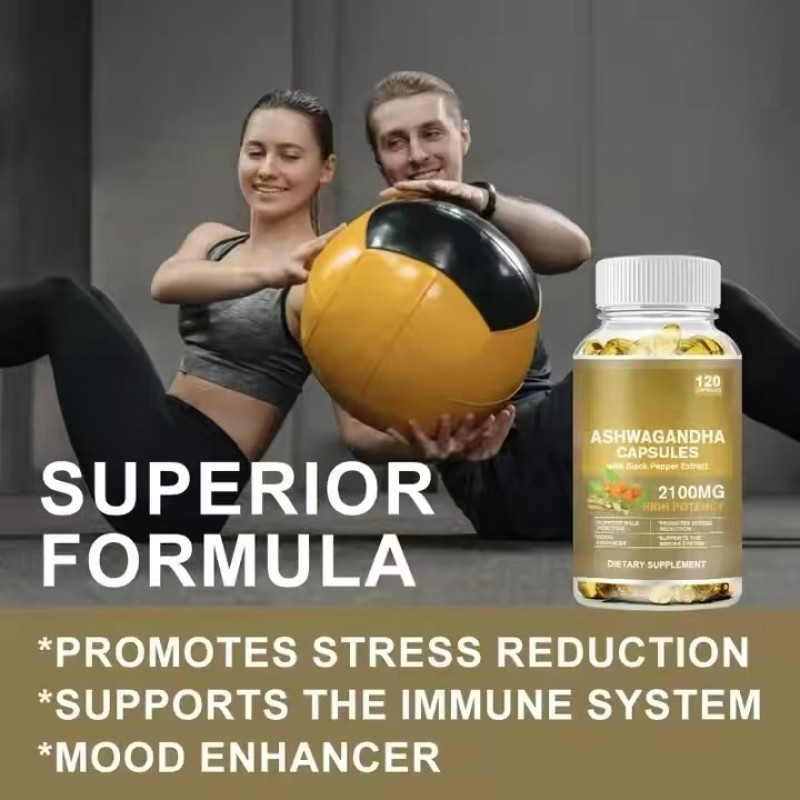 Ashwagandha Complex Softgel Capsule Ashwagandha Root Black Pepper Extract Herbal Supplements Mood Calm Herbal Extract