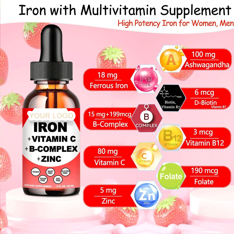 Ferrous Iron Drops with Vitamin C & B-Complex - 98% Absorption, Energy Boost for Adult Daily Wellness