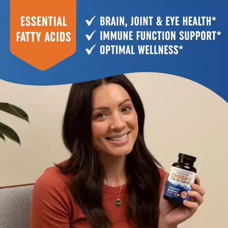 1000mg Omega-3 Fish Oil Softgel Capsules Non-GMO, Gluten-Free, Supports Brain & Joint Health