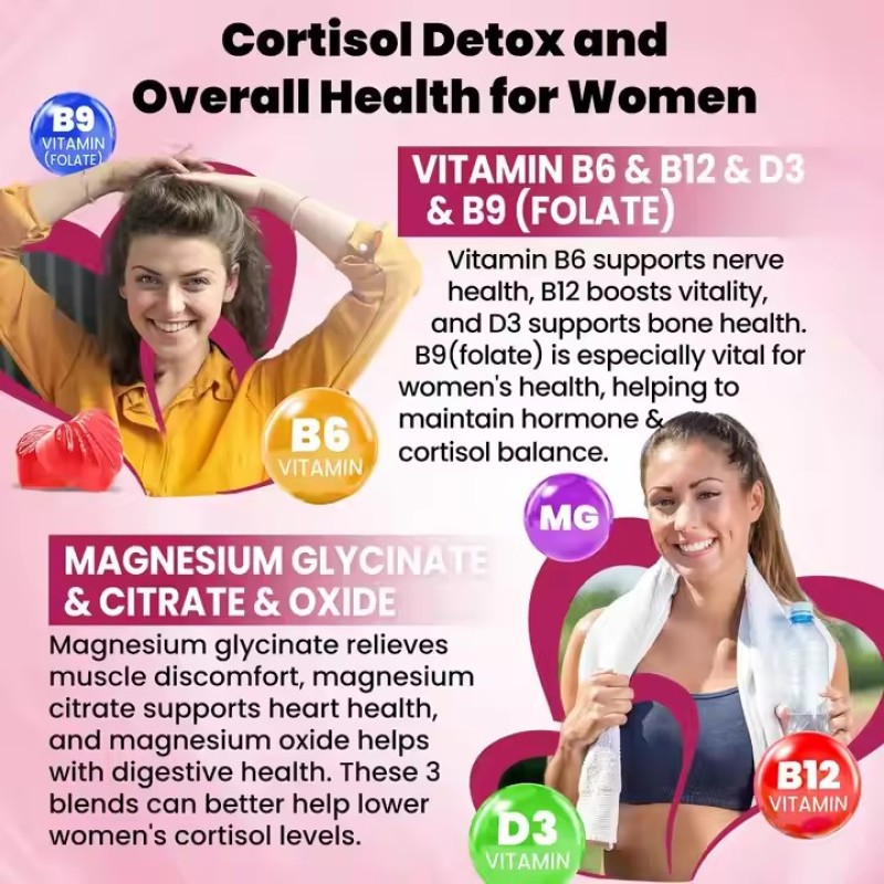 OEM Cortisol Gummies 15 in 1 Cortisol Supplements for Women Sugar Free Ashwagandha Magnesium Folate B12 for Hormone Balance