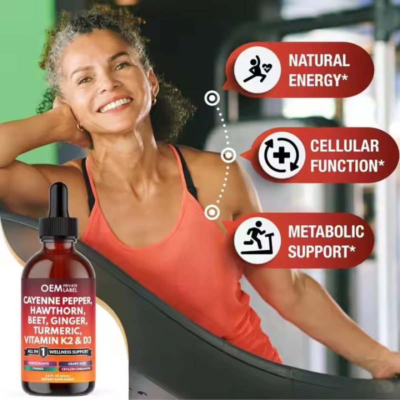Cayenne Pepper Liquid Drops Supplement with Hawthorn Berry Vitamin D3 K2 Beet Root Ceylon Cinnamon Turmeric