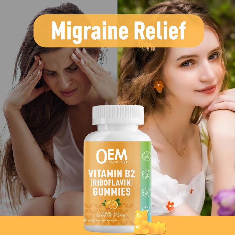 OEM 400mg Vitamin B2 Gummies for Migraine Relief, Energy, and Nervous System Support