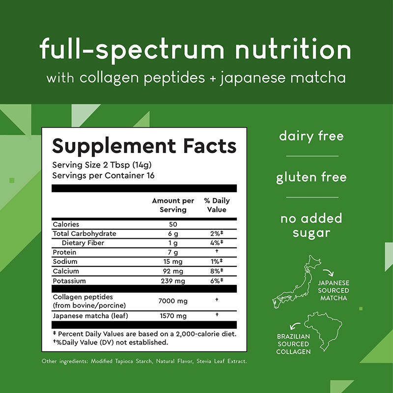 Premium Japanese Matcha Collagen Peptides Powder for Skin, Hair, and Nails - Hydrolyzed Collagen Supplement