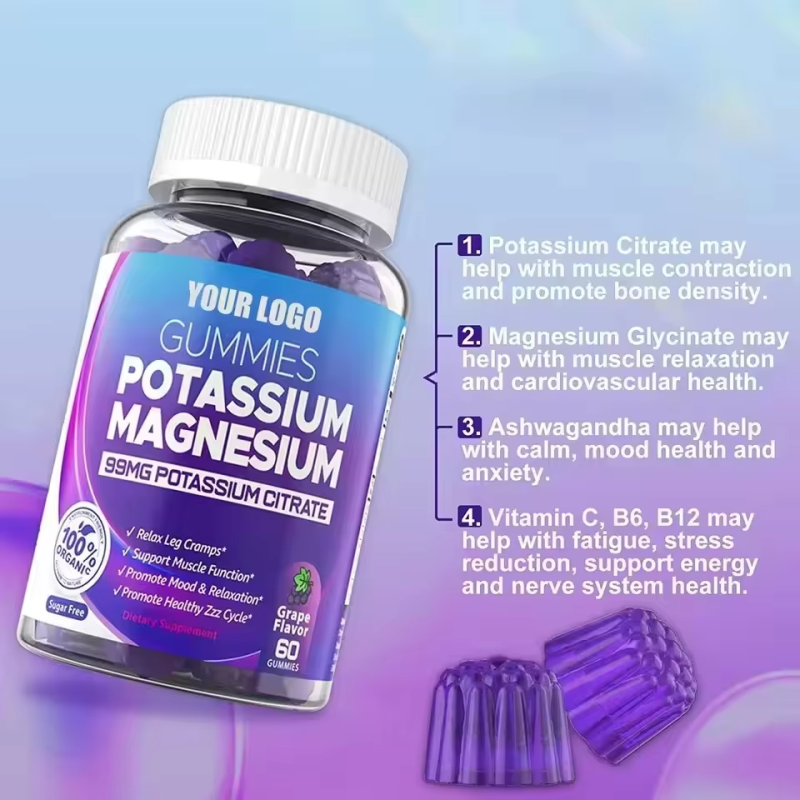 Custom Grape Flavor Sugar-Free Relaxation Gummies for Adults Magnesium Glycinate Potassium Citrate Dosage Form Gummy Candy