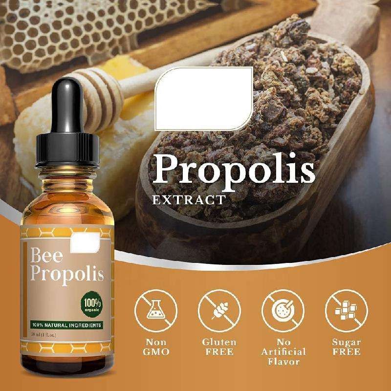 100% Pure Organic Propolis Liquid Extract Drops - Immune System Support & Sore Throat Relief Lung Cleanse for Adult