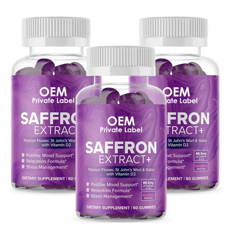 Custom OEM Private Label Formula Adult Focus Mood Enhancement Saffron Gummy Supplements GABA Saint John's Herbal Supplements