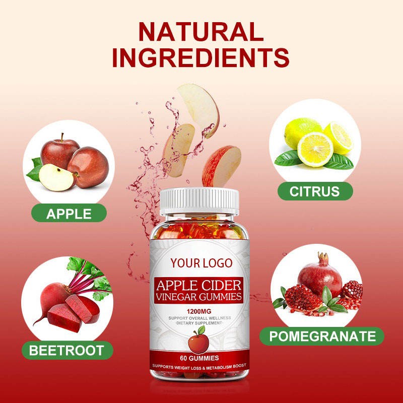 Plant-Based Apple Cider Vinegar Gummies with Vitamin B12 and Folic Acid for Digestive Health and Energy Boost