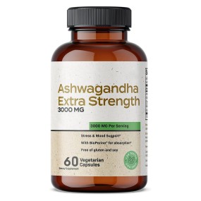 Organic 3000mg Ashwagandha Capsules with Black Pepper Herbal Supplement for Stress Relief and Deep Sleep Support