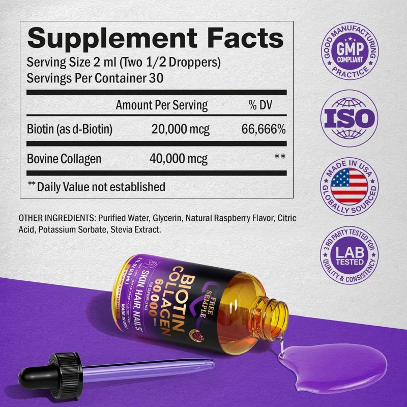 Collagen Liquid Drops for Men and Women Skin Nails Hair Care Sugar-free Collagen Supplement with Vitamin C