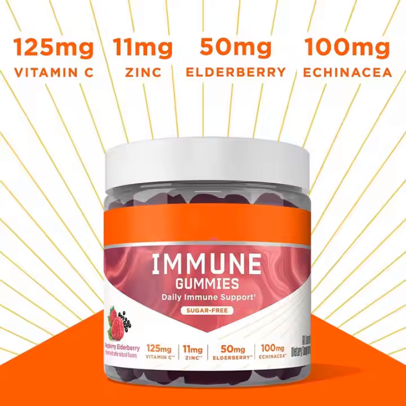 Immune Support Gummies with Vitamin C Zinc Elderberry Echinacea for Adults Daily Immunity Booster Chewable Supplement