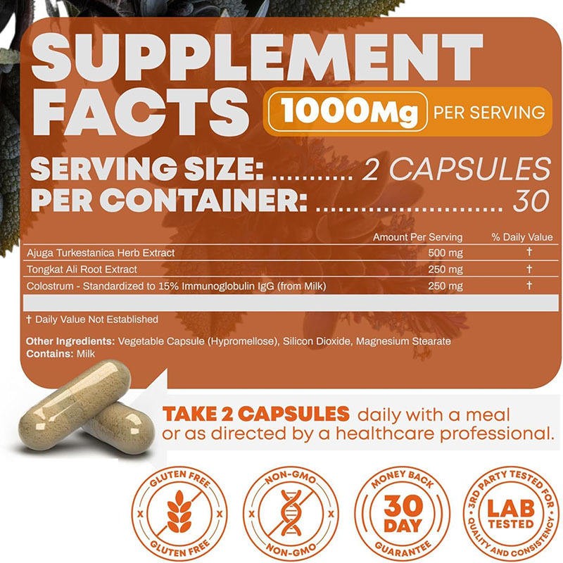 OEM Manufacturer Turkesterone Tongkat Ali Capsules 1000MG for Performance Boost and Immune Health  60 Capsules