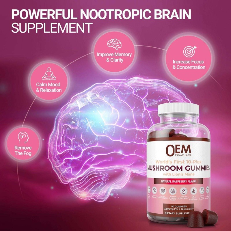 OEM Private Label Mushroom Complex Gummies - Lions Mane Nootropic Brain Boost Supplement