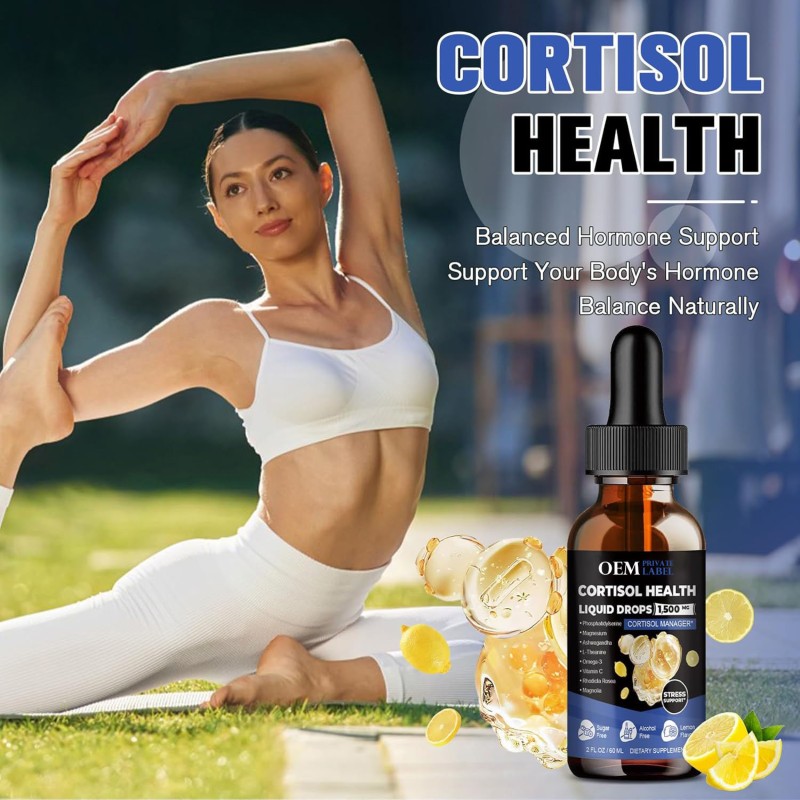 OEM Cortisol Liquid Drops Supplement for Hormone Balance, Magnesium & Phosphatidylserine for Women