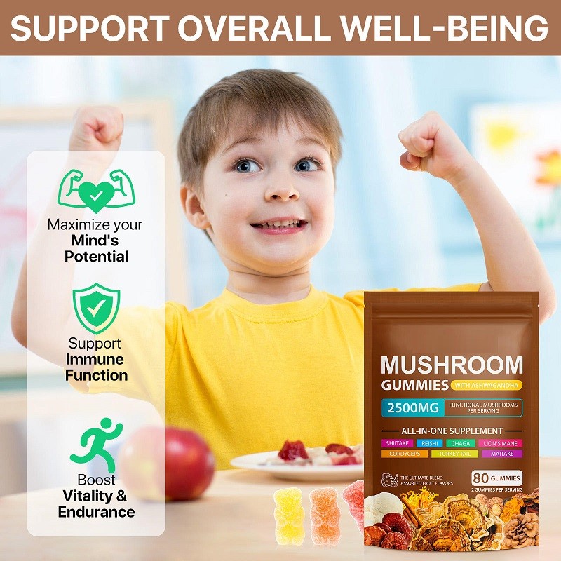 Shiitake Organic Mushroom Blend in a Smart Brain Supplement Mushroom Gummy with Ashwagandha to Enhance Memory