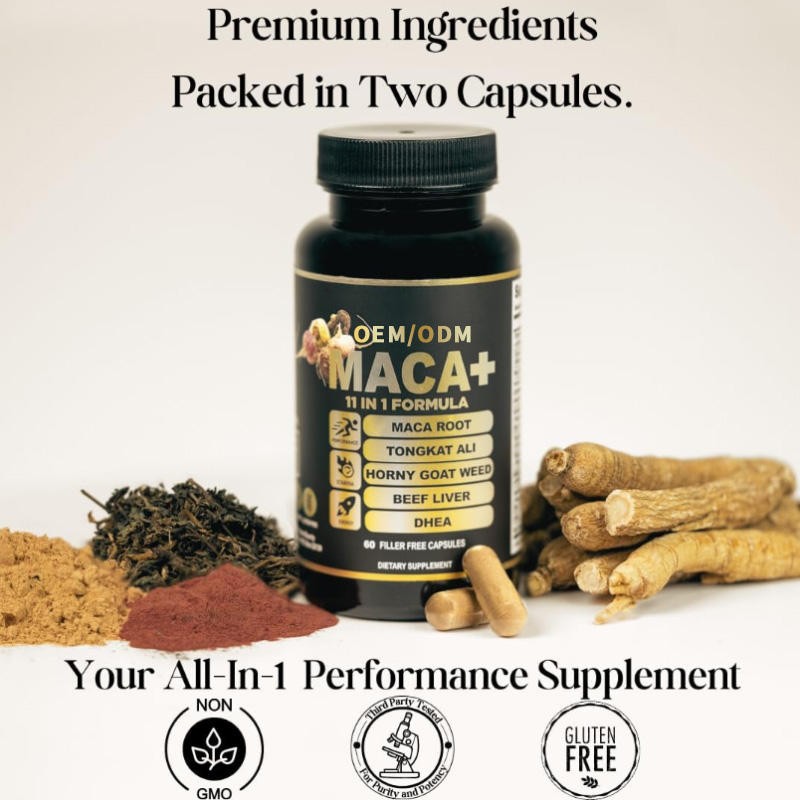 Organic Maca Plus Capsules 11-in-1 Formula with Bioperine, 60 Gluten-Free Capsules for Energy & Endurance Support