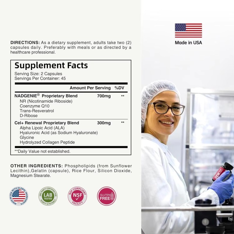 Women's NAD+ Supplement Complex | Resveratrol & CoQ10 Cellular Renewal Capsules | Skin Vitality & Energy Boost