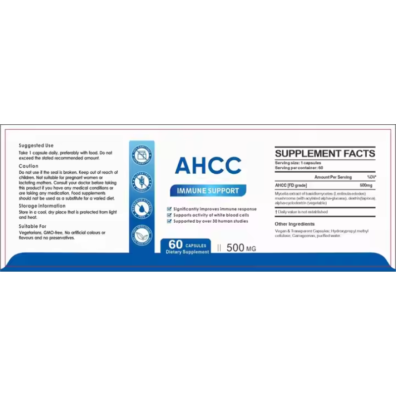 Organic AHCC Mushroom Extract Capsules 60Pcs - 500mg Immune Support & White Blood Cell Activity